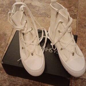 Stylish White High-Top Sneakers- NWOT